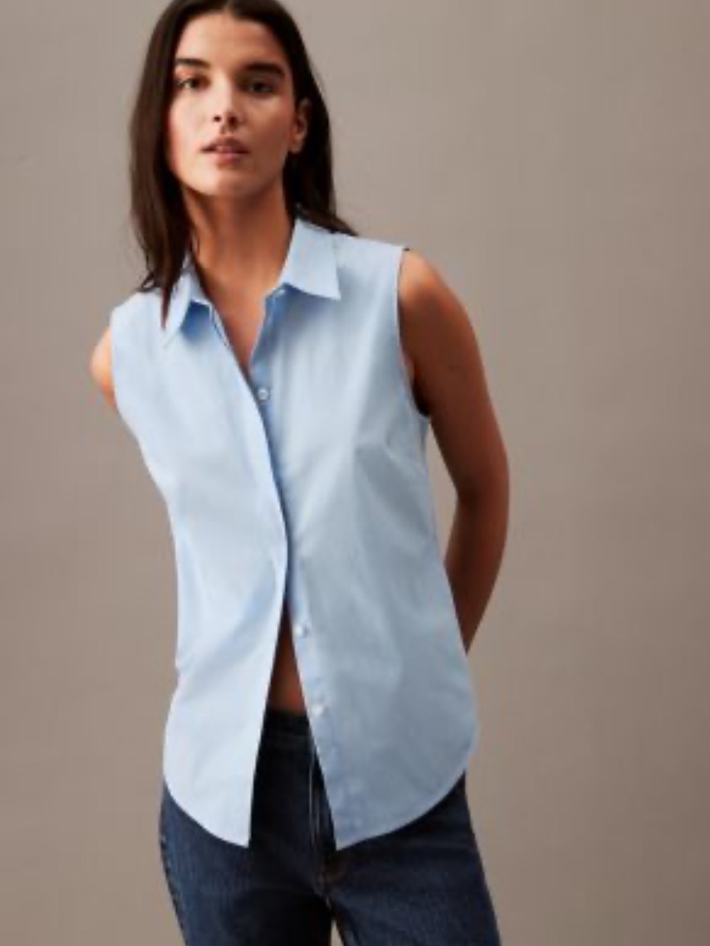 Kasper non iron Button down sleeveless shirt blouse top in Blue size 10
